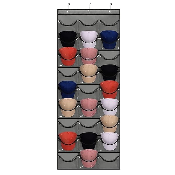 ウォールポケット 24ポケット 野球帽収納 壁掛け ドア掛け 吊り下げ収納 大容量 帽子収納ケース 防塵 ..