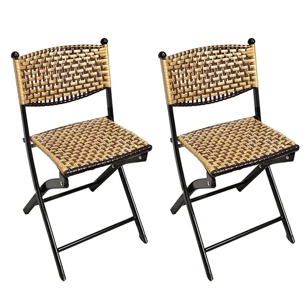 折り畳み椅子 籐編み 手細工籐椅子 撥水 背もたれ付 ラタンチェア ラタン調ガーデン椅子 収納簡単 良い通気性 軽量 ベランダ ダイニングチェア 食卓チェア ガーデン チェア 屋内外使用 バーベキュー 庭用 キャンプ アウトドア 中 2個セット(4)