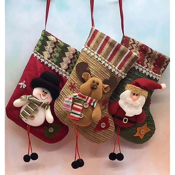 クリスマス ストッキング ソックス 靴下 クリスマスツリー 飾り 壁掛け 玄関飾り キャンディ ギフトバッグ プレゼント袋 置物 装飾 デコレーション 3枚入り