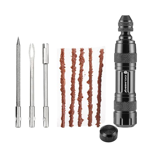 自転車タイヤ修理キット アルミニウム合金 バキュームタイヤの修理 ミニ携帯応急 修理ストリップ チューブレス パンク修理キット 自転車 タイヤ修理ツール パンク プラグ 便利な収納ボックス