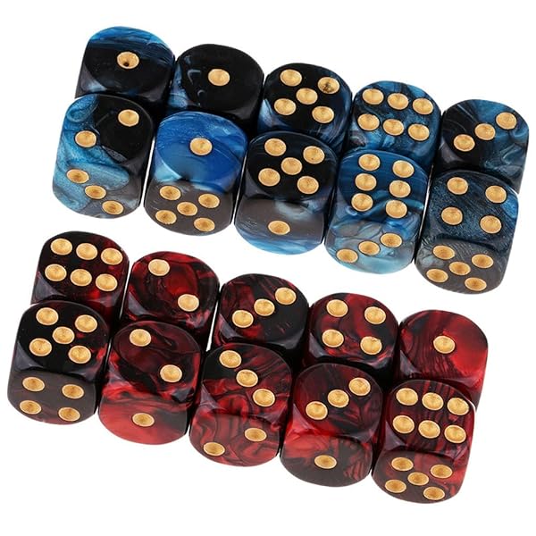 20個 多面体ダイス D6サイコロ 6面ダイス16mm Dungeons and Dragons DND TRPG MTGダイス などテーブルゲーム用 (ブルー ブラック+レッドブラック)