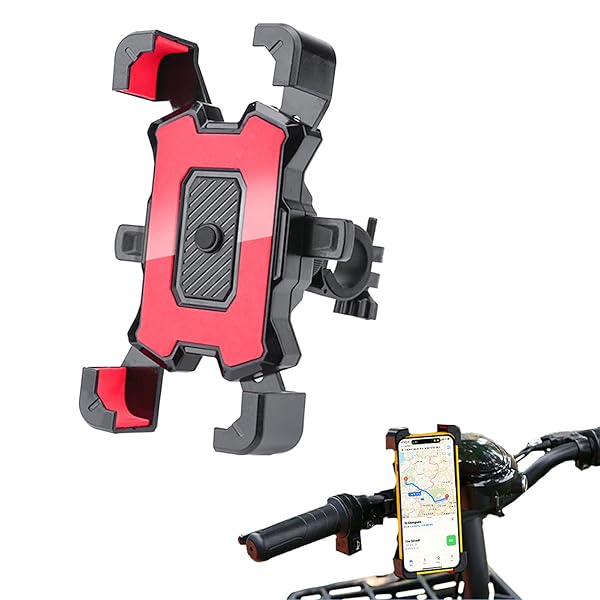 自転車 スマホ ホルダー ワンタッチ固定式ロードバイク スマホホルダー 360度回転自転車 携帯 ホルダー GPSナビ 脱落防止 強力固定 適用 4.8-6.8インチ (赤い)(4)