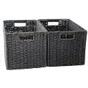 収納バスケット 折り畳み 手編み 2個入 幅38×奥行26×高さ24cm ペーパーかご 持ち手付き ボックス 籠 おもちゃ 小物収納 業務用 幼稚園 卓上 室内...
