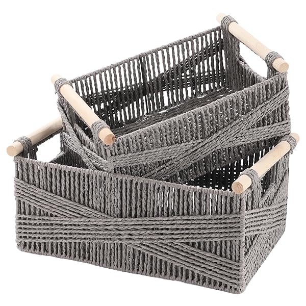2個藤編みかご収納バスケットストレージ バスケット装飾品 収納 かご ワードローブ 手織り 積み重ね 小..