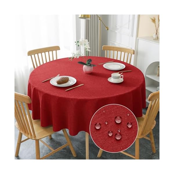 テーブルクロス 丸 撥水 汚れ防止 円型 おしゃれ シンプル テーブルカバー リネン類 耐熱 速乾 丸洗い お手入れ簡単 業務用・家庭用 レッド 直径120cm