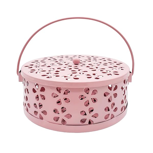 蚊取り線香ホルダー 蚊遣り 蚊取り線香入れ スチール製 蚊取り線香立て 香取線香 ホルダー 蚊遣器 吊り下げ 防火 屋外 室内 庭仕事 アウトドアにも適用 持ち運び便利 蚊遣り箱 1個 (ピンク)