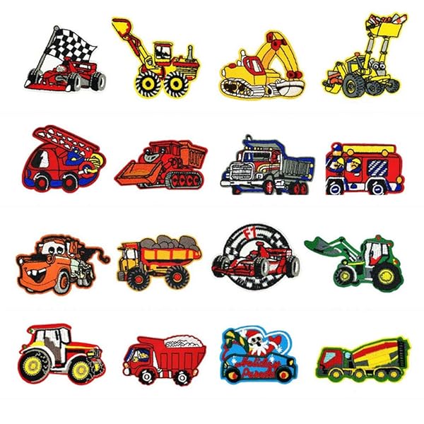 アイロンワッペン乗り物 車くるまアップリケレッスンバッグ男の子クルマ 装飾パッチ車柄 幼稚園 補修お祝いギフト16枚セット