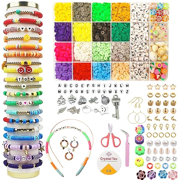 4600ピース クレイビーズブレスレット製作、ジュエリー製作用ビーズ レタービーズ付き スマイリーフェイスビーズ 弾性ストリングブレスレットネックレス