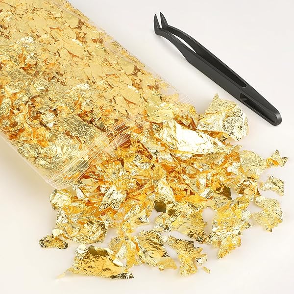 金箔 ヘア用 金箔シート ネイル用 5g/10g 模造金箔 金箔ヘア用 銀箔 髪用 髪飾り 金箔フレーク ヘアアレンジ 成人式 結婚式 卒業式 セルフネイル DIYジュエリー レジン デコ (10g + ピンセット)