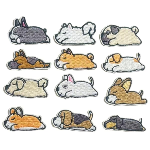 楽天りゅうわ楽天市場店刺しゅうパッチ 12Pcs アイロン接着 アップリケ 刺繍 可愛い 犬 ドッグ DOG DIY 補修 貼り付け 縫い付け 手作り 人気セット 女の子 男の子 大人 服、バッグ、帽子の装飾 パッチステッカー