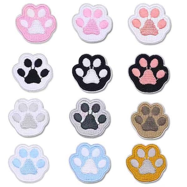 楽天りゅうわ楽天市場店刺しゅうパッチ 12Pcs アイロン接着 アップリケ 刺繍 可愛い猫爪 DIY 補修 貼り付け 縫い付け 手作り 人気セット 女の子 男の子 大人 服、バッグ、帽子の装飾 パッチステッカー