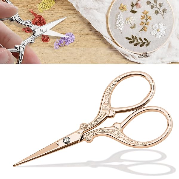 刺繍 はさみ 裁縫 はさみ ミニ 3色 ステンレス製 糸切りバサミ 滑り止めグリップ 手芸用 ヴィンテージデザイン DIY 切れ味鋭い (ローズゴールド)