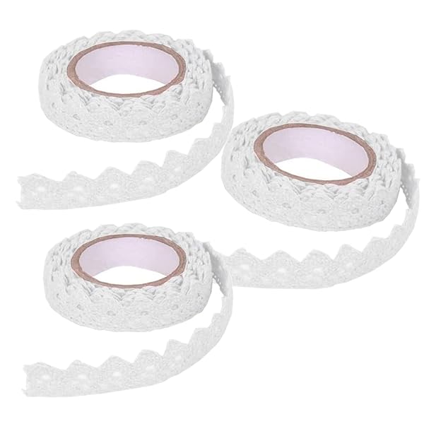 工芸品のための 3 部分の白いレースのリボン テープ、自己接着型ビンテージ綿レース リボン ロール スクラップブッキング カード作るギフト ラッピング、レース ...