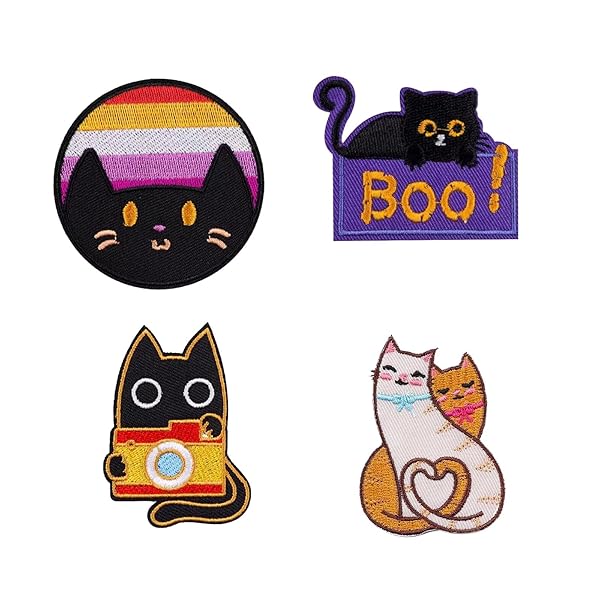 アイロンワッペン精細刺繍アップリケ刺繍だらけジャケットパッチ取扱書付きかっこいいおしゃれトップガングッズ個性ユニーク 服-アレンジ 手作り補修DIY服 装飾（可愛い猫）4枚