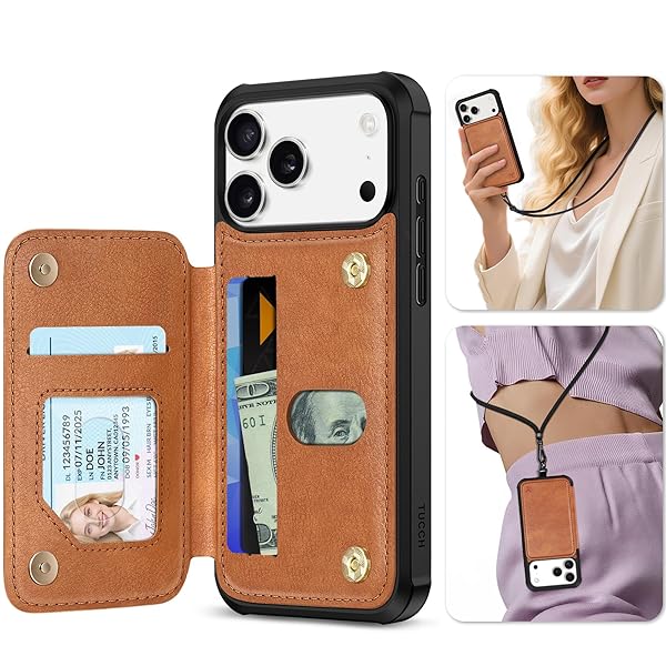 iPhone 17 Pro Max 対応 ケース ショルダーストラップ付き 背面カード収納 6.9インチ PUレザー RFID