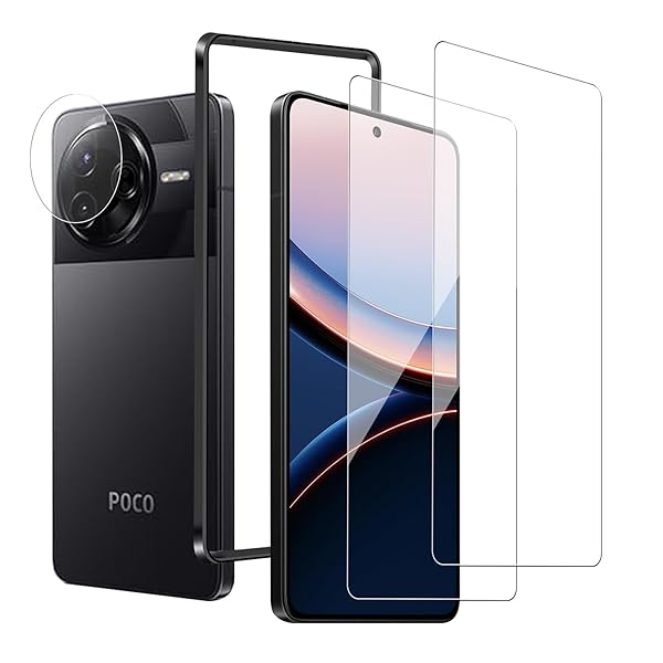 Xiaomi Poco F7 Pro/F7 Ultra 用 ガラスフィルム (2枚)＋カメラフィルム (1枚) ガイド枠付き 自動吸着
