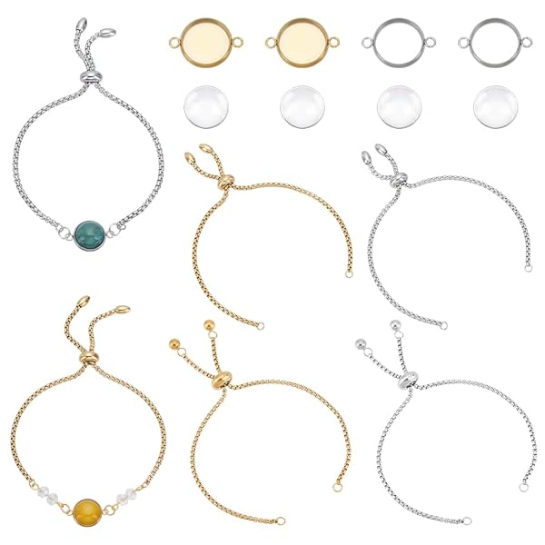 約4本 2色 22cm/24cm ステンレス ブレスレットとネックレス セット 調整可能 スライダー アクセ