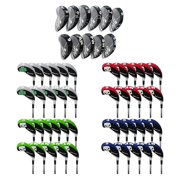 CRAFTSMAN(クラフトマン) ゴルフアイアンカバー ヘッドカバー 11枚入り(3〜9、PW、AW、SW、LW) セット販売 ネオプレン製 グレー&ブラック...