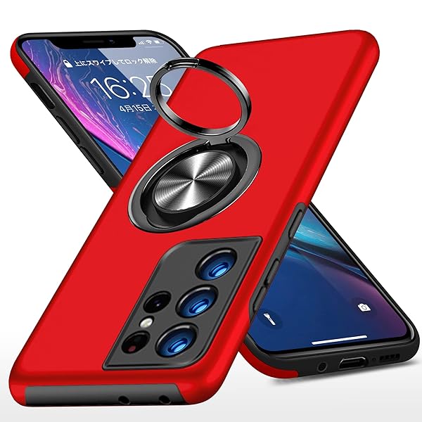 Galaxy S21 Ultra ケース リング付き PC TPU 耐衝撃 衝撃吸収 傷つけ防止カバー 全面保護 360度回転