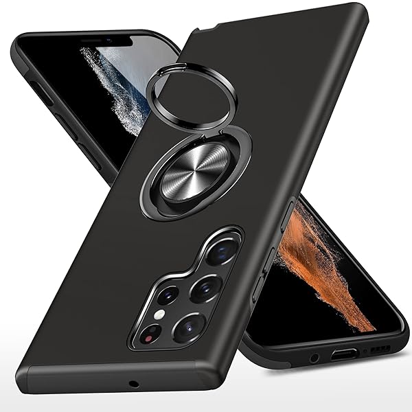 Galaxy S22 UItra ケース リング付き PC TPU 耐衝撃 衝撃吸収 傷つけ防止カバー 全面保護 360度回転