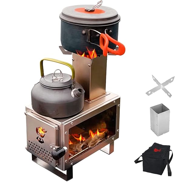 UPF 薪ストーブ 新昇級 1台2役 キャンプ 耐熱ガラス窓付き ミニ薪ストーブ ステンレス鋼 ロケットストーブ 煙突付き 小型 ソロストーブ 焚き火台 コンパクト アウトドア ストーブ BBQ 調理 暖炉 1-2人用 卓上薪ストーブ テント用 キャ