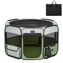 Petsfit 折りたたみサークル 八角形 プレイサークル 犬猫兼用 猫の分娩室 メッシュ 屋根付き 屋内 屋外 収納バッグ付き Sサイズ ツートンカラー グリ...