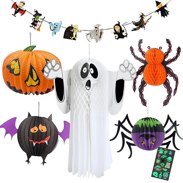 ハロウィン 飾り 3D 提灯 紙製 7点セット 飾り付け おばけ かぼちゃ ゴースト 幽霊 クモ ラン