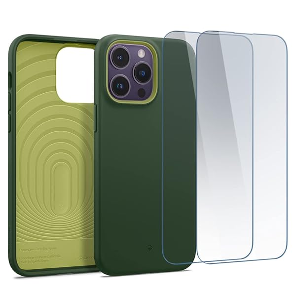 Caseology iPhone 14 Pro 用 ケース 強化ガラスフィルム付 耐久性 保護 シリコン質感 TPU PC 9H 全面保護 ナノポップ360 - アボグリーン