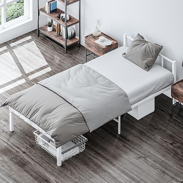 スチールパイプベッド ベッドフレーム 幅97.5奥行200高さ60cmすのこ 静音 シングル bed frame 通気