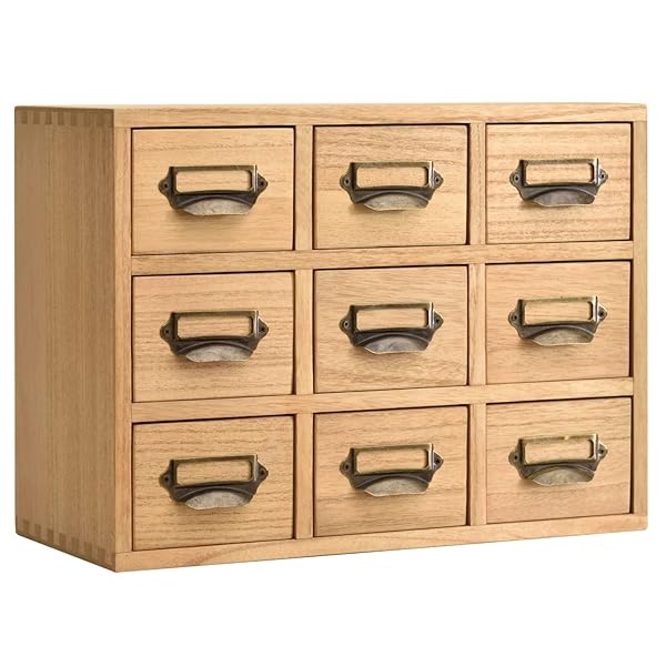 KIRIGEN 引き出し木製 薬箪笥風 チェスト タンス 卓上チェスト 3段9杯 蟻組構造 ナチュラル TQ-9CG-NA