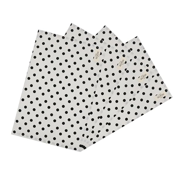 wellhouse ランチョンマット 綿 麻 大きい 60x40cm 雰囲気アップ 給食ナフキン 布 丸洗いOK (L 単層 4枚, ホワイト/玉)