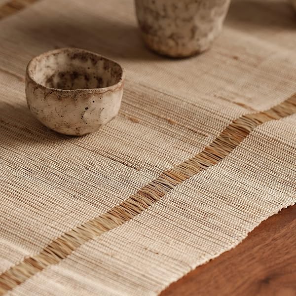 【慕布卡MOBUKIA】テーブルランナー 手織り布 ちょま生地夏布 天然素材シンプル 素朴なモダン 中華風和風侘寂わびさび禅茶席 断熱テーブル保護 食卓飾り ティーマット リビングルーム レストラン 茶室 多用途多機能… (麻本色, 35×220)