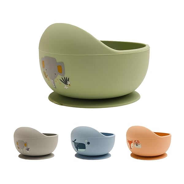 Wooden Teether 離乳食食器 ベビー用 くっつく 吸盤ボウル シリコン 赤ちゃん 滑り止め こぼれ防止 ひっくり返し防止 すくいやすい 吸着おわん 電子レンジ食洗器対応 お出産祝い ギフト プレゼント グリーン象さん
