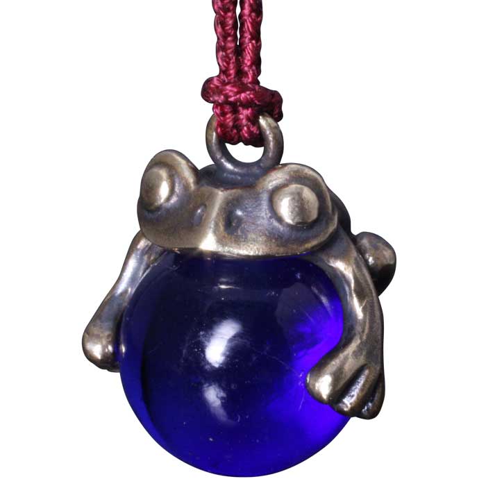 蛙 チャーム / 龍頭 蛙玉 根付 真鍮 Cobalt Glass ストラップ 蛙 カエル シルバー メンズ レディース 男性用 女性用 和柄 和風 ペア ビー...