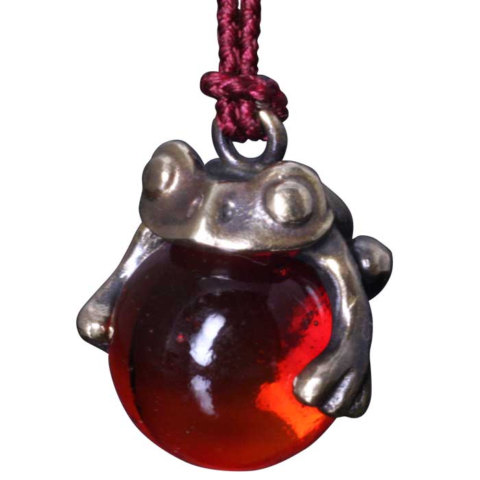 蛙 チャーム / 龍頭 蛙玉 根付 真鍮 Red Glass ストラップ 蛙 カエル シルバー メンズ レディース 男性用 女性用 和柄 和風 ペア ビー玉 ハ...