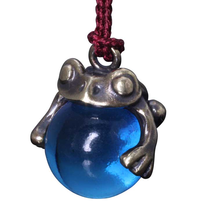 蛙 チャーム / 龍頭 蛙玉 根付 真鍮 Blue Glass ストラップ 蛙 カエル シルバー メンズ レディース 男性用 女性用 和柄 和風 ペア ビー玉 ...