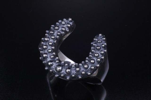 龍頭-SilverAccessories WebShop-の指輪 メンズ 龍頭 霰 馬蹄 リング シルバー 和柄 和風 男性 ギフト プレゼント 大きい ごつい 雑誌掲載 14〜28号｜アングル2