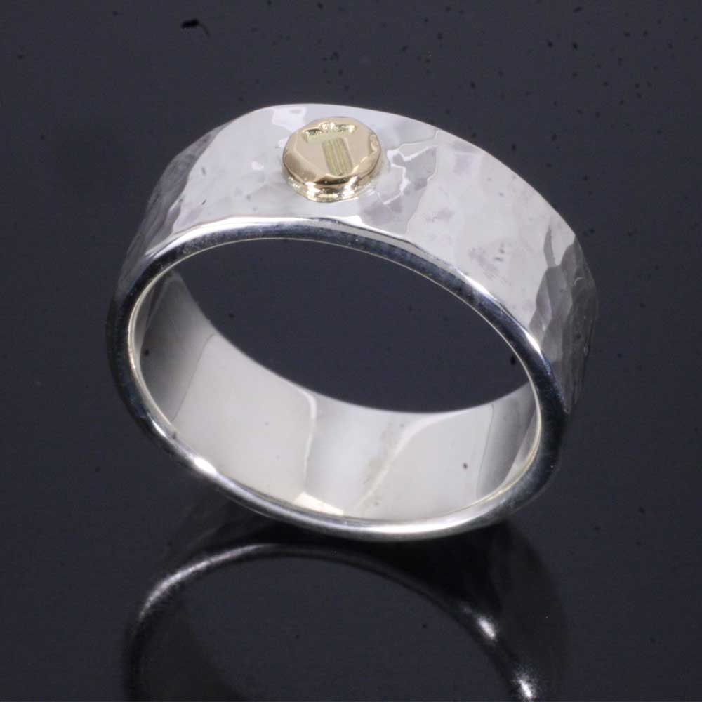 指輪 メンズ シンプル 18k K18 龍頭 ハンマー メタル 丸 鎚目 シルバーリング 8mm シルバー リング 槌目 金鎚 金槌 ブランド ギフト プレゼント メンズリング おしゃれ 12号〜27号