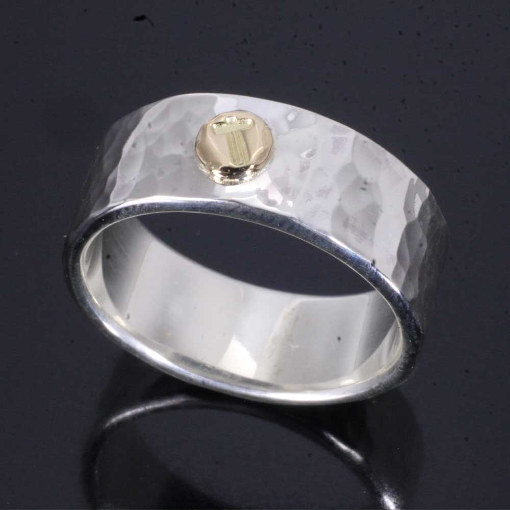 指輪 メンズ シンプル 18k K18 龍頭 ハンマー メタル 丸 鎚目 シルバーリング 8mm シルバー リング 槌目 金鎚 金槌 ブランド ギフト プレゼント メンズリング おしゃれ 12号〜27号