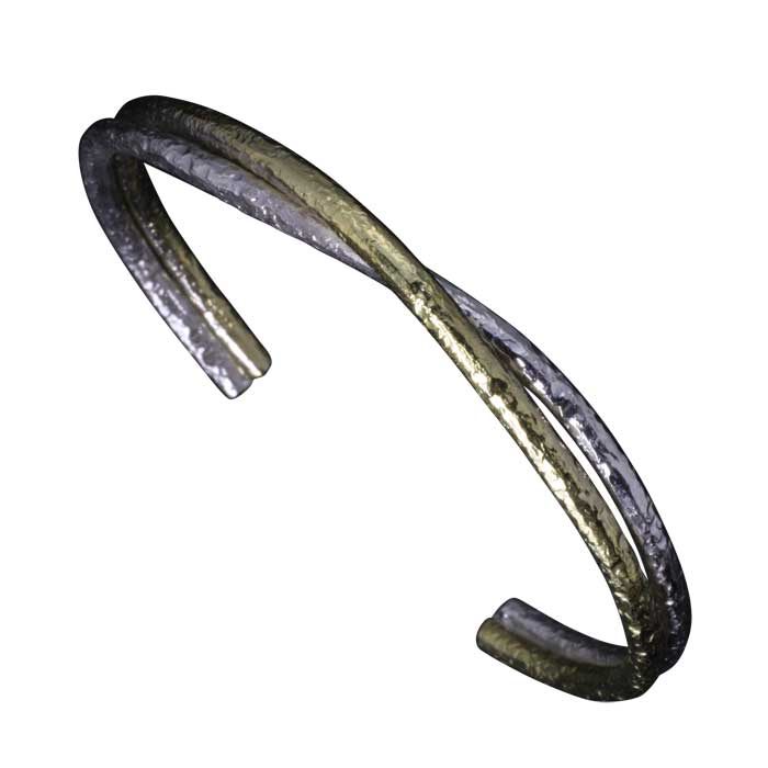 シルバーバングル 龍頭 岩石 鎚目 交差 バングル 銀×真鍮 シルバー シンプル 和柄 和風 槌目 ハンドメイド メンズ 男性用 しゃれ ペア ギフト プレゼント