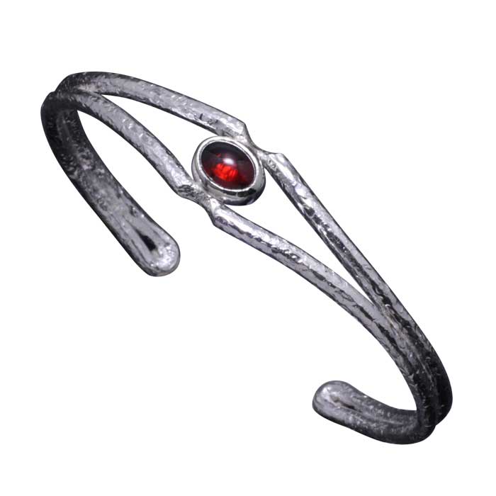 楽天龍頭-SilverAccessories WebShop-シルバーバングル 龍頭 岩石 鎚目 バングル ガーネット シルバー シンプル 和柄 和風 槌目 メンズ 男性用 ギフト プレゼント