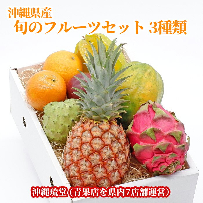 【全国送料無料】沖縄県産 旬のフルーツ詰め合わせセット3種類【化粧箱入り・ギフト最大限対応・好評の各フルーツ食べ方説明書付き】フルーツ 果物 盛り合わせ お中元 お歳暮 ギフト 贈り物 お誕生日プレゼント 内祝い 熨斗 新鮮直送 ryudo-10000552 沖縄琉堂 パッケージ画像