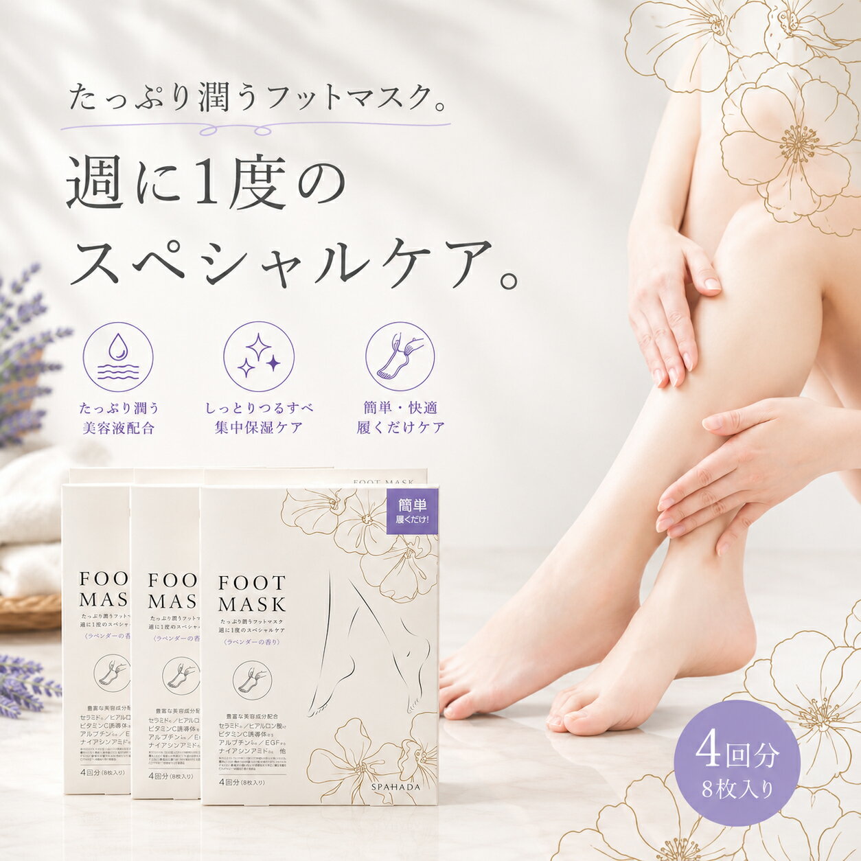 【まとめ買いがお買い得！】スパ肌（SPAHADA）フットマスク FOOT MASK　　30mL 8枚　日本製　豊富な美容保湿成分配合