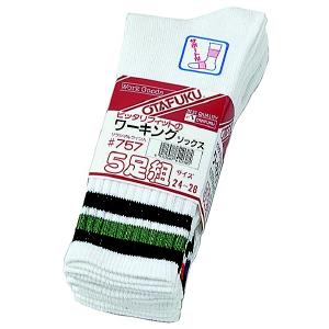 【在庫限り】おたふく手袋　【757】フィットワーキングソックス　先丸　5足組　サラシ線入　24cm～26cm　のびのび素材作業靴下　DIY　日本製...