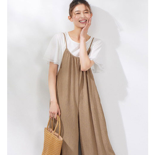 【最大30%OFFクーポン配布!17日9:59迄】 ゆるワイドキャミソールサロペット<接触冷感> レディース 夏 オールインワン サロペット M-LL