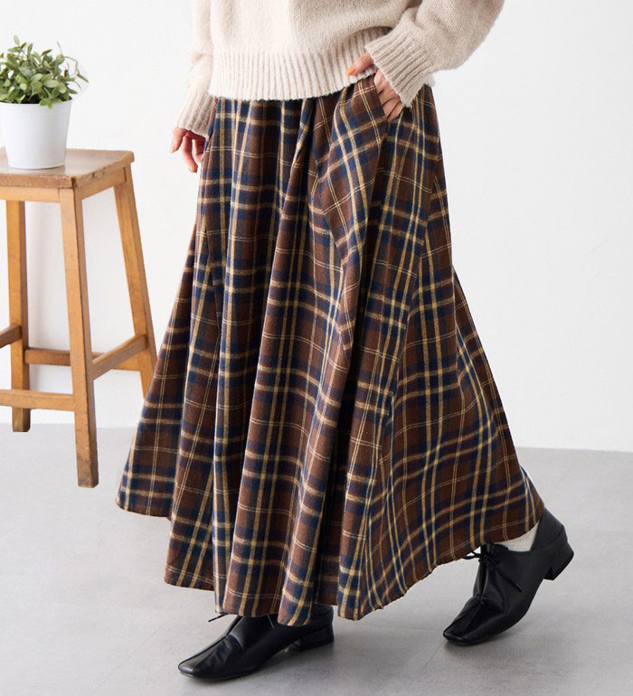 【26時間限定クーポン発行中 26日 1:59迄】 ふんわりチェック柄フレアーマキシスカート レディース 秋 ..