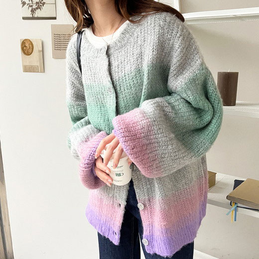 ＼最大20％OFFクーポン配布中／前後2WAY配色起毛ニットカーデ レディース 秋 トップス カーディガン ボレロ M-Lのサムネイル