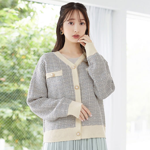 【クーポン利用で3693円に】 ≪美人百花 11月号 掲載商品≫ニットカーディガン M L LL 3L 【WEB限定】ニットツイードカーディガン(M〜3L) 40代ファッション 秋冬 秋服 冬服 レディース ryuryu リュリュ Alotta アロッタ ニット カーディガン 羽織り カーデ あったかのサムネイル