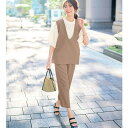 【最大30%OFF!23:59迄】【セットアップ】 深Vベストセットアップ レディース 夏 スーツ 2点セット パンツスーツ M-3L