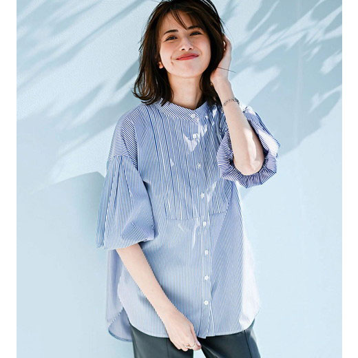 【期間限定ポイント10倍 7/31 23:59迄】ボリューム袖タック使いプルオーバー レディース 夏 トップス Tシャツ カットソー M-3Lのサムネイル